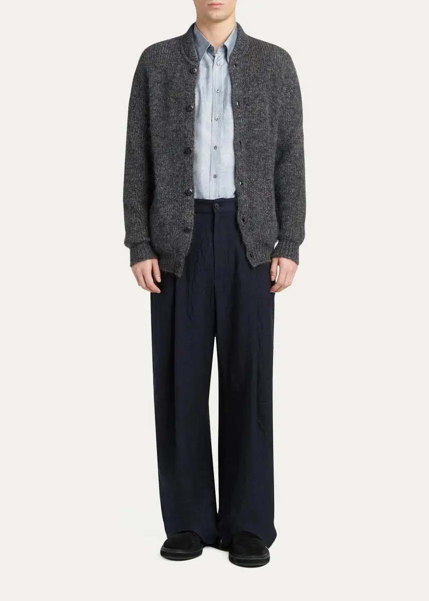 Giorgio Armani Men's Rib-Knit Mohair-Blend Cardigan | Thumbnail 3 Giorgio Armani Men's Rib-Knit Mohair-Blend Cardigan | Thumbnail 3