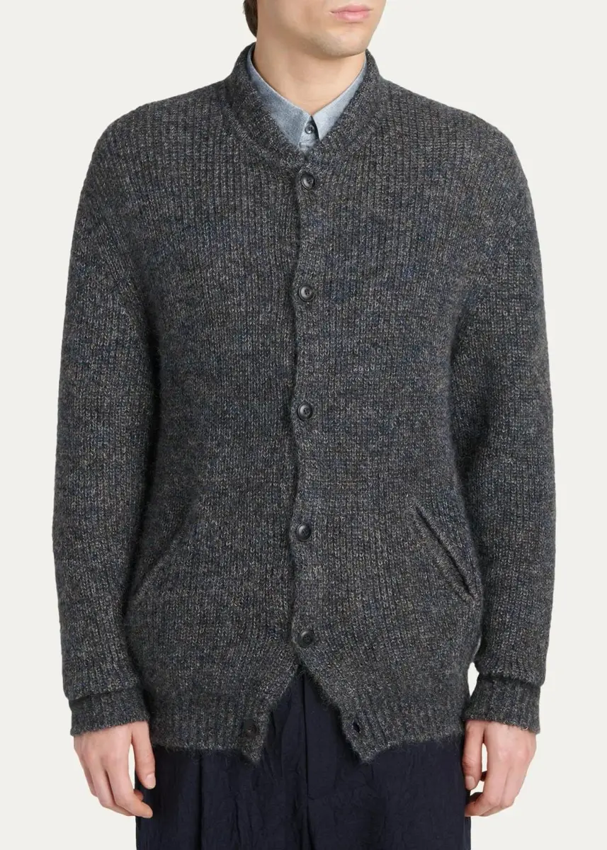 Giorgio Armani Men's Rib-Knit Mohair-Blend Cardigan | Thumbnail 5 Giorgio Armani Men's Rib-Knit Mohair-Blend Cardigan | Thumbnail 5