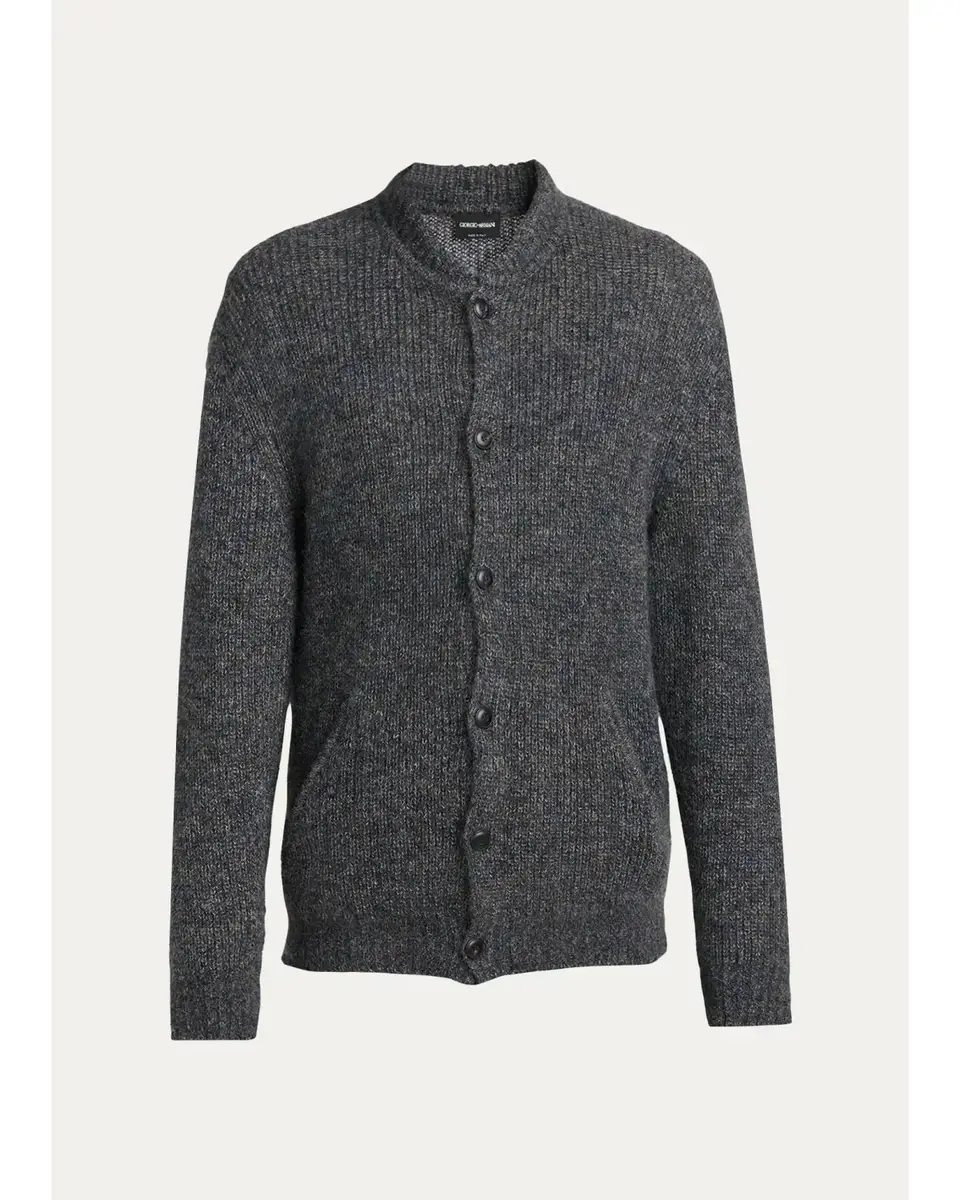 Giorgio Armani Men's Rib-Knit Mohair-Blend Cardigan | Image 1 Giorgio Armani Men's Rib-Knit Mohair-Blend Cardigan | Image 1