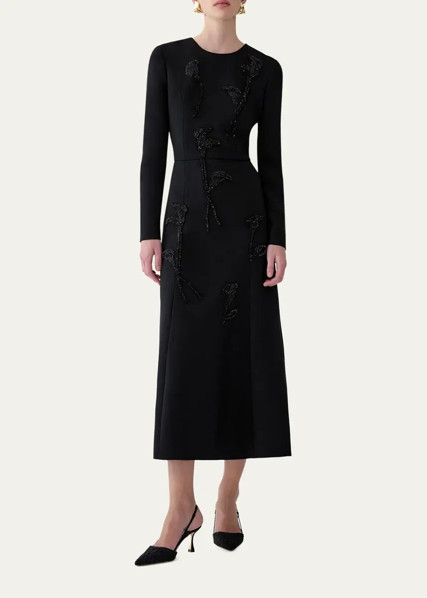 Carolina Herrera Floral Embellished Long-Sleeve Midi Trumpet Dress | Thumbnail 2 Carolina Herrera Floral Embellished Long-Sleeve Midi Trumpet Dress | Thumbnail 2