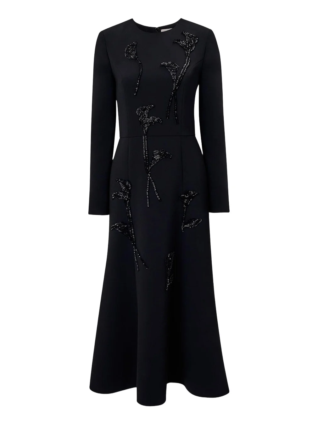 Floral Embellished Long-Sleeve Midi Trumpet Dress