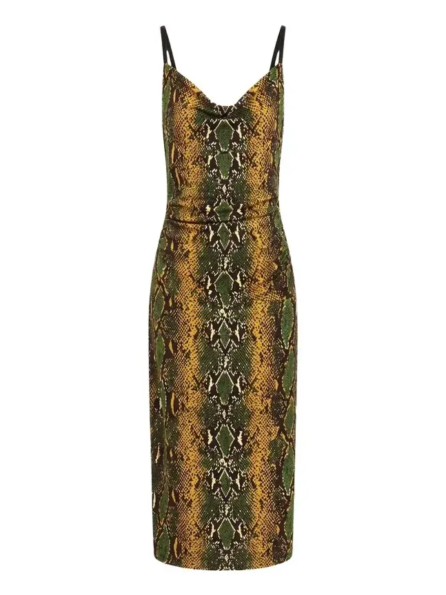 Claudia Snakeskin-Print Midi Slip Dress