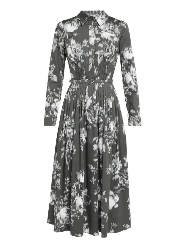 Chine Peony Print Cotton Belted Midi Shirtdress Chine Peony Print Cotton Belted Midi Shirtdress