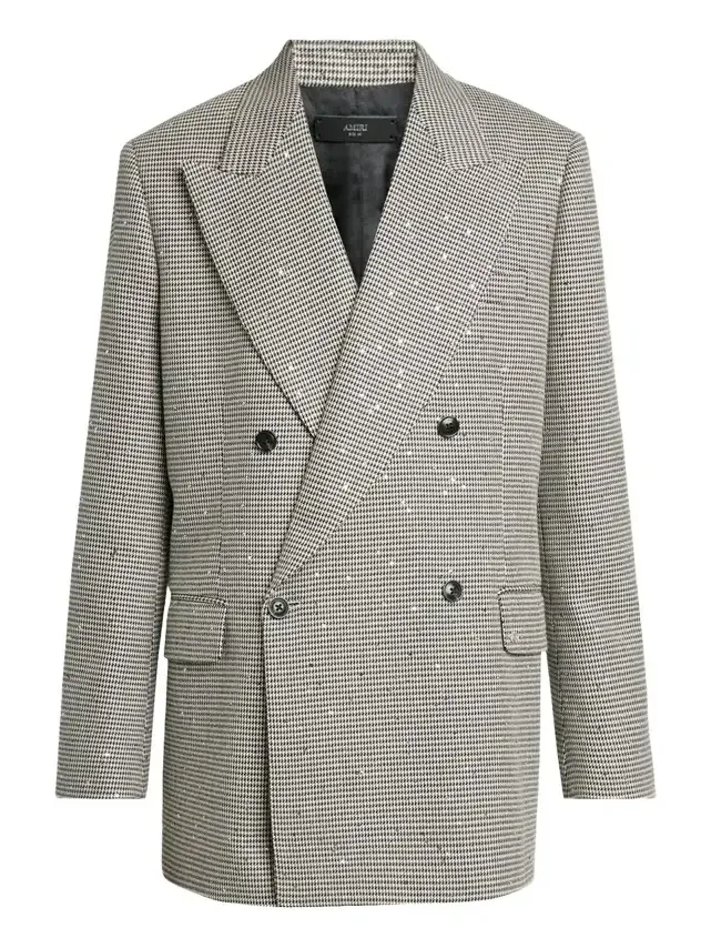 Men's Houndstooth Double-Breasted Peak Lapel Blazer