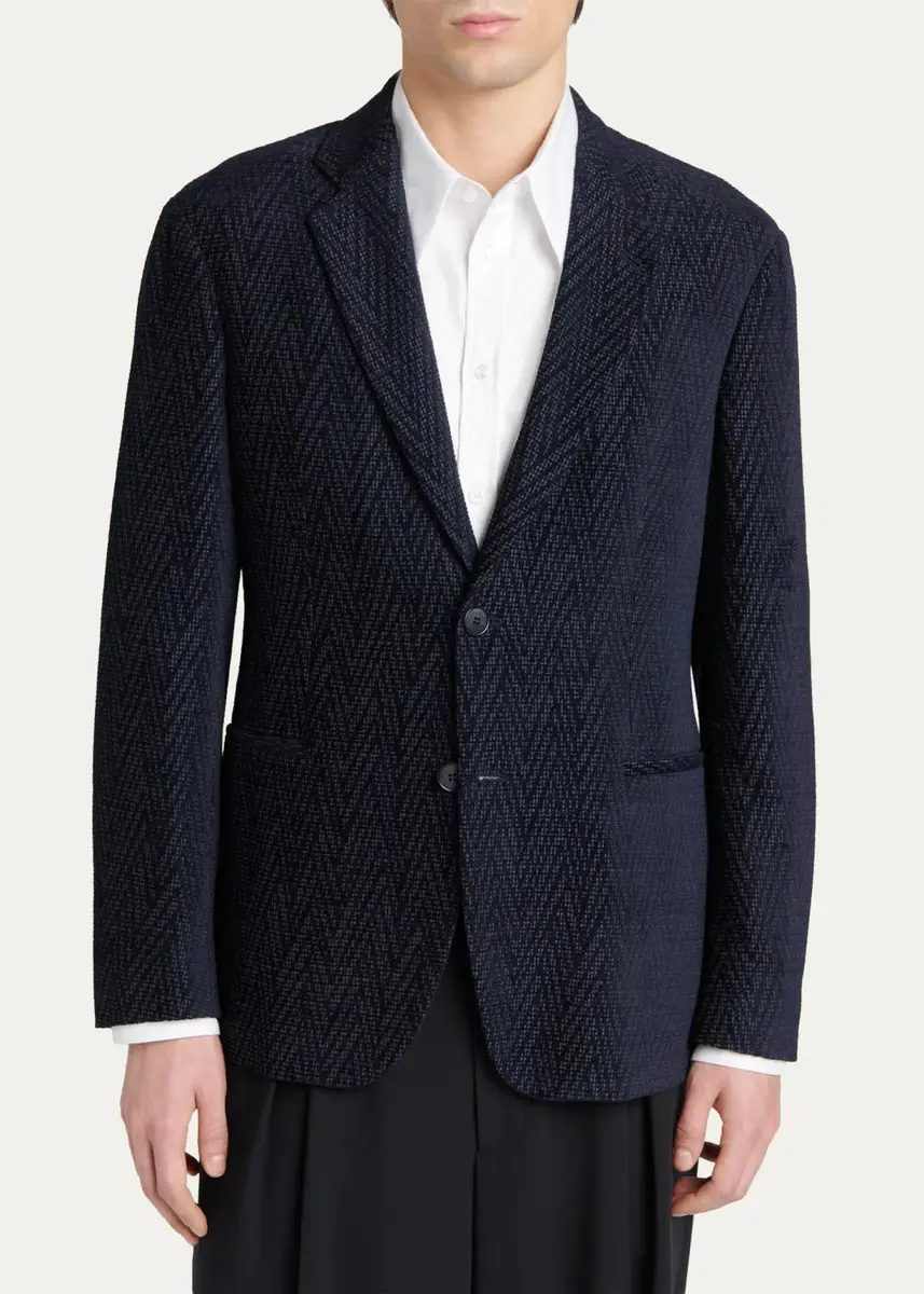 Giorgio Armani Men's Chevron Jacquard Single-Breasted Sport Coat | Thumbnail 4 Giorgio Armani Men's Chevron Jacquard Single-Breasted Sport Coat | Thumbnail 4