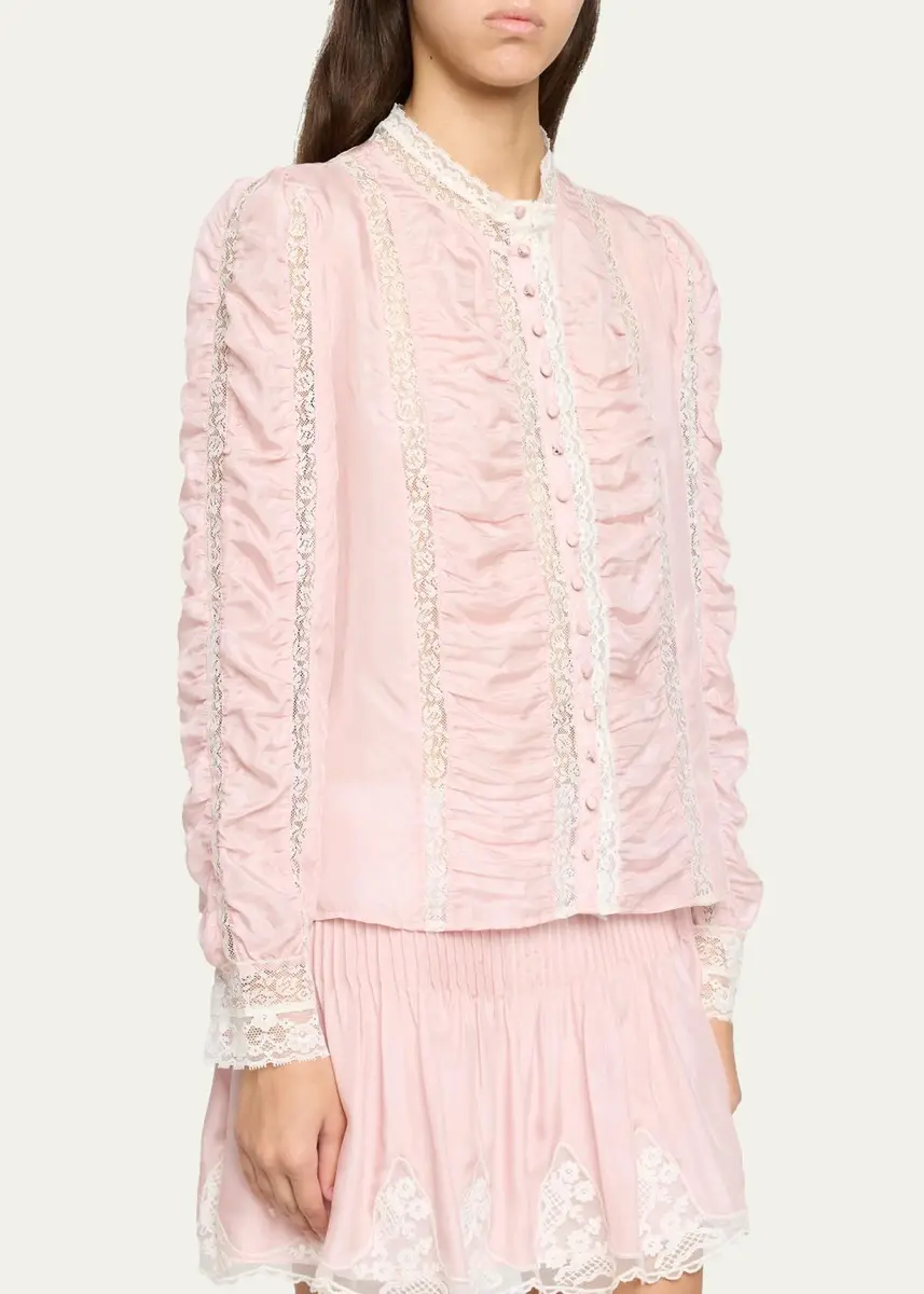 LoveShackFancy Jacque Lace-Trim Ruched Silk Top | Thumbnail 4 LoveShackFancy Jacque Lace-Trim Ruched Silk Top | Thumbnail 4
