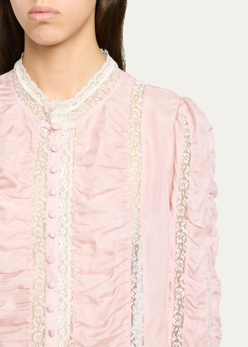 LoveShackFancy Jacque Lace-Trim Ruched Silk Top | Thumbnail 5 LoveShackFancy Jacque Lace-Trim Ruched Silk Top | Thumbnail 5