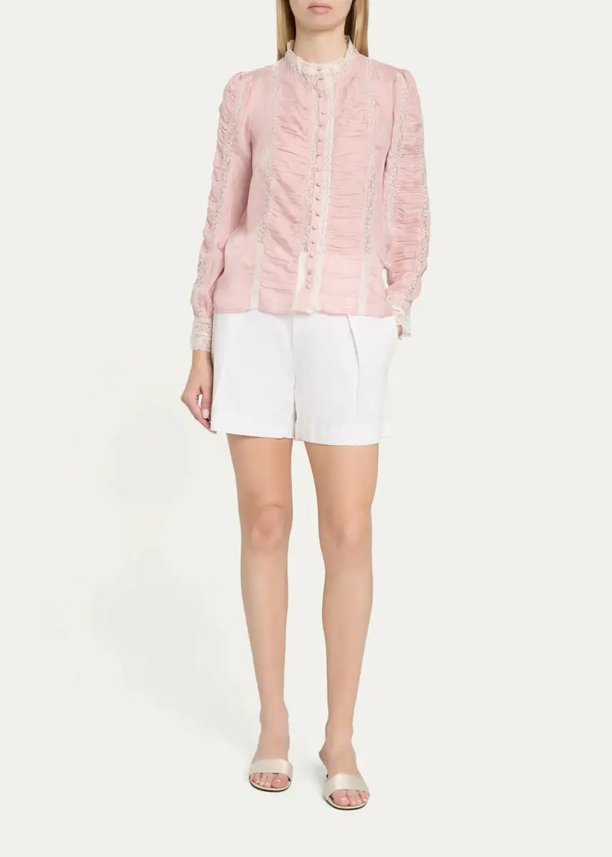 LoveShackFancy Jacque Lace-Trim Ruched Silk Top | Thumbnail 6 LoveShackFancy Jacque Lace-Trim Ruched Silk Top | Thumbnail 6