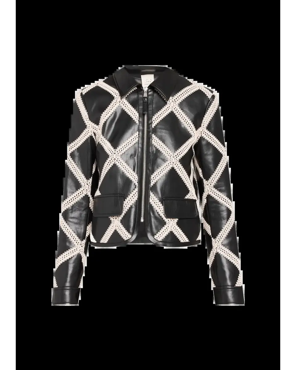 Cinq à Sept Audree Crochet-Trim Faux Leather Jacket | Thumbnail 5 Cinq à Sept Audree Crochet-Trim Faux Leather Jacket | Thumbnail 5