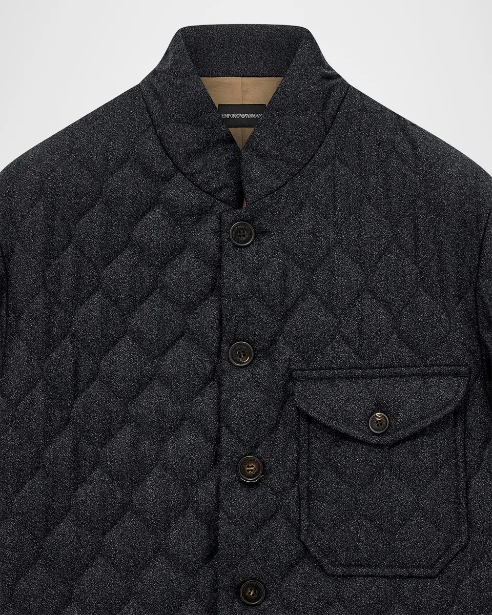 Emporio Armani Men's Wool Quilted Stand-Collar Jacket | Thumbnail 3 Emporio Armani Men's Wool Quilted Stand-Collar Jacket | Thumbnail 3