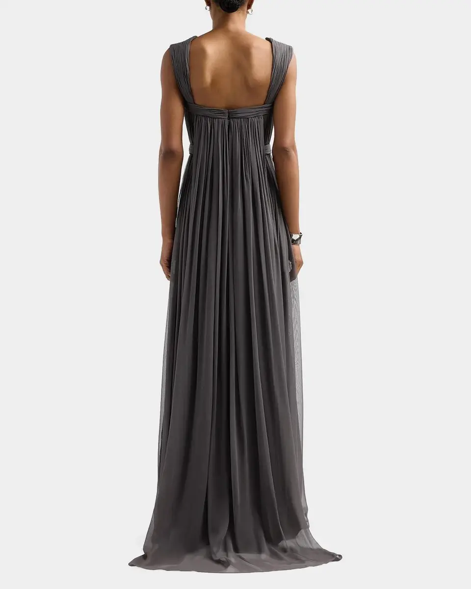 PAMELLA ROLAND Sleeveless Ruched Chiffon Cape Gown | Thumbnail 3 PAMELLA ROLAND Sleeveless Ruched Chiffon Cape Gown | Thumbnail 3