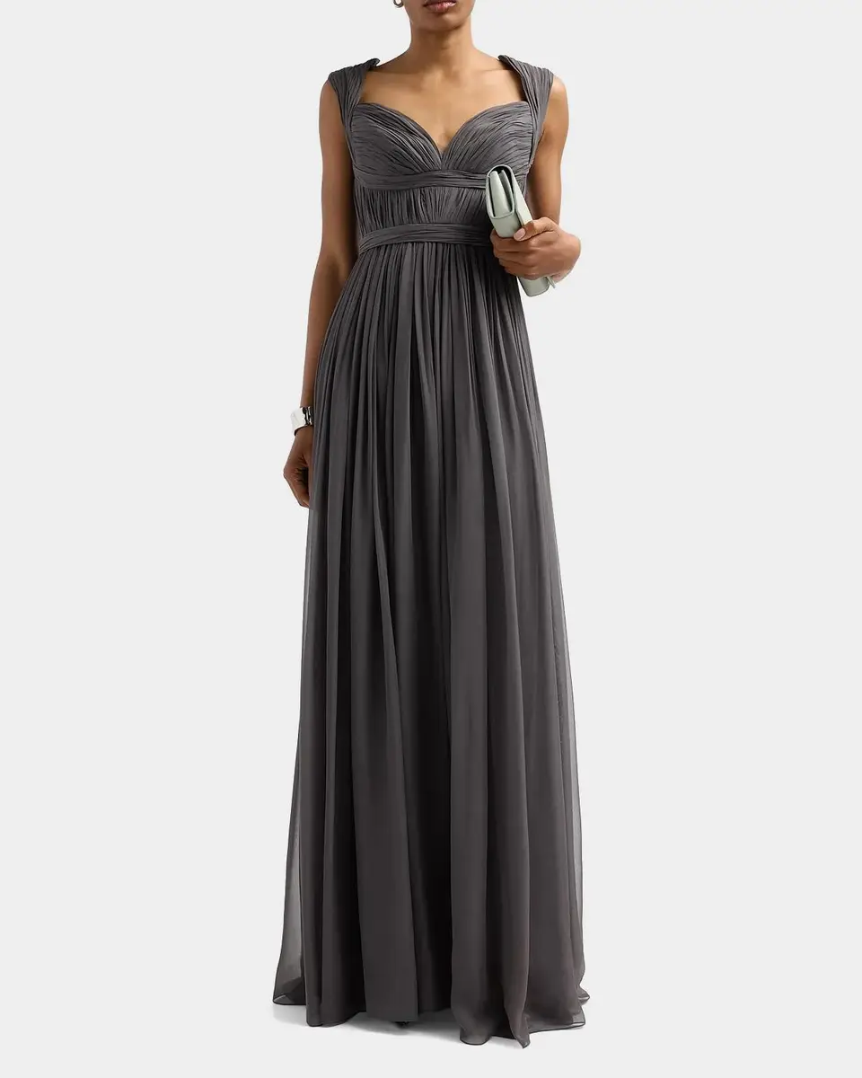 PAMELLA ROLAND Sleeveless Ruched Chiffon Cape Gown | Thumbnail 4 PAMELLA ROLAND Sleeveless Ruched Chiffon Cape Gown | Thumbnail 4