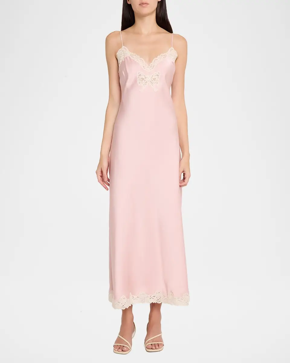 LoveShackFancy Lomira Bow Applique Satin Slip Dress | Thumbnail 2 LoveShackFancy Lomira Bow Applique Satin Slip Dress | Thumbnail 2