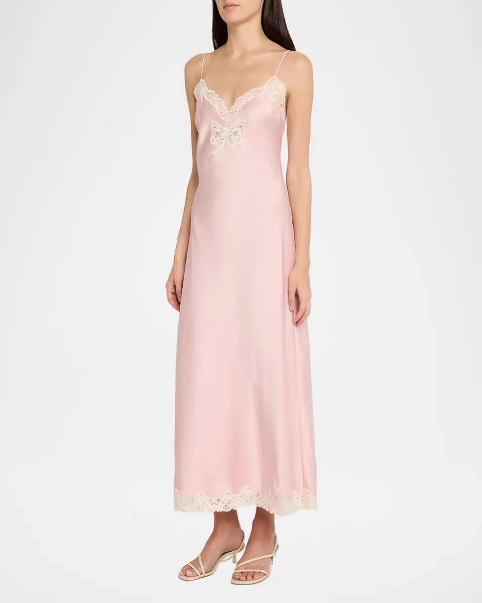 LoveShackFancy Lomira Bow Applique Satin Slip Dress | Thumbnail 4 LoveShackFancy Lomira Bow Applique Satin Slip Dress | Thumbnail 4