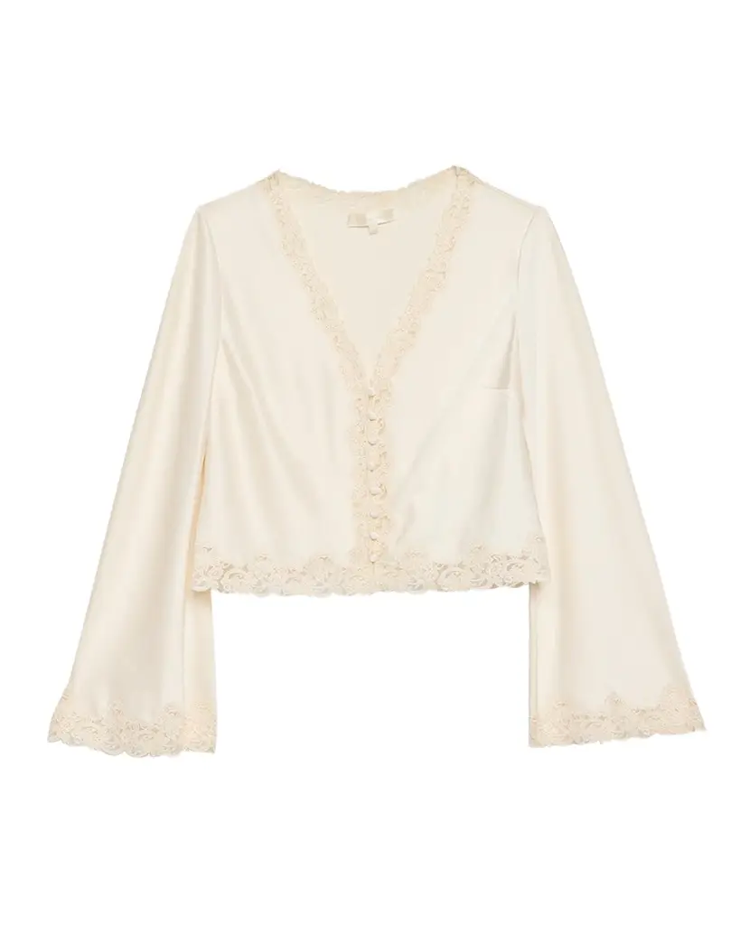 LoveShackFancy Fioretta Lace-Trim Satin Top | Image 1 LoveShackFancy Fioretta Lace-Trim Satin Top | Image 1