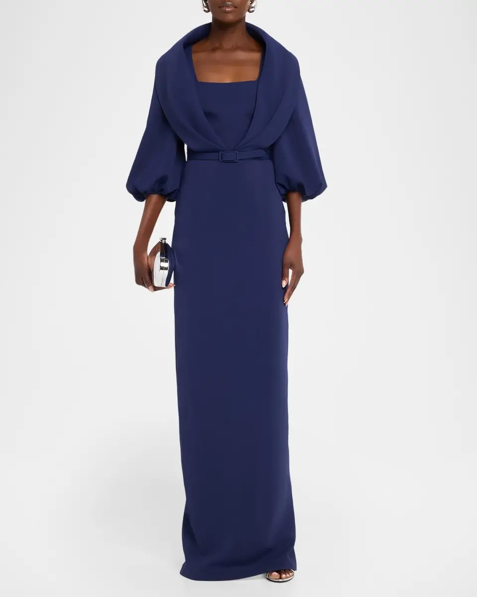 BADGLEY MISCHKA Draped Shawl-Collar Column Gown | Thumbnail 2 BADGLEY MISCHKA Draped Shawl-Collar Column Gown | Thumbnail 2