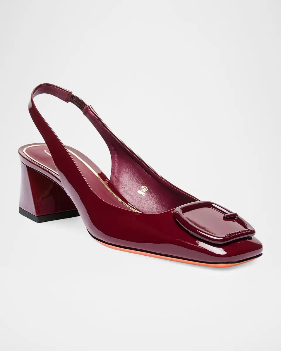 Santoni 50mm Patent Leather Slingback Buckle Pumps | Thumbnail 2