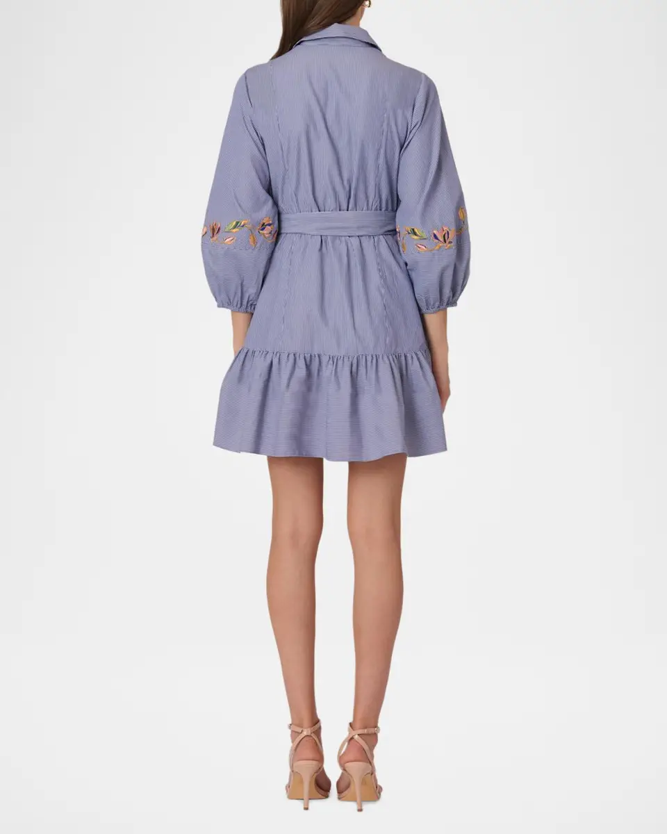Shoshanna Gwen Floral-Embroidered Pinstripe Poplin Mini Dress | Thumbnail 2 Shoshanna Gwen Floral-Embroidered Pinstripe Poplin Mini Dress | Thumbnail 2
