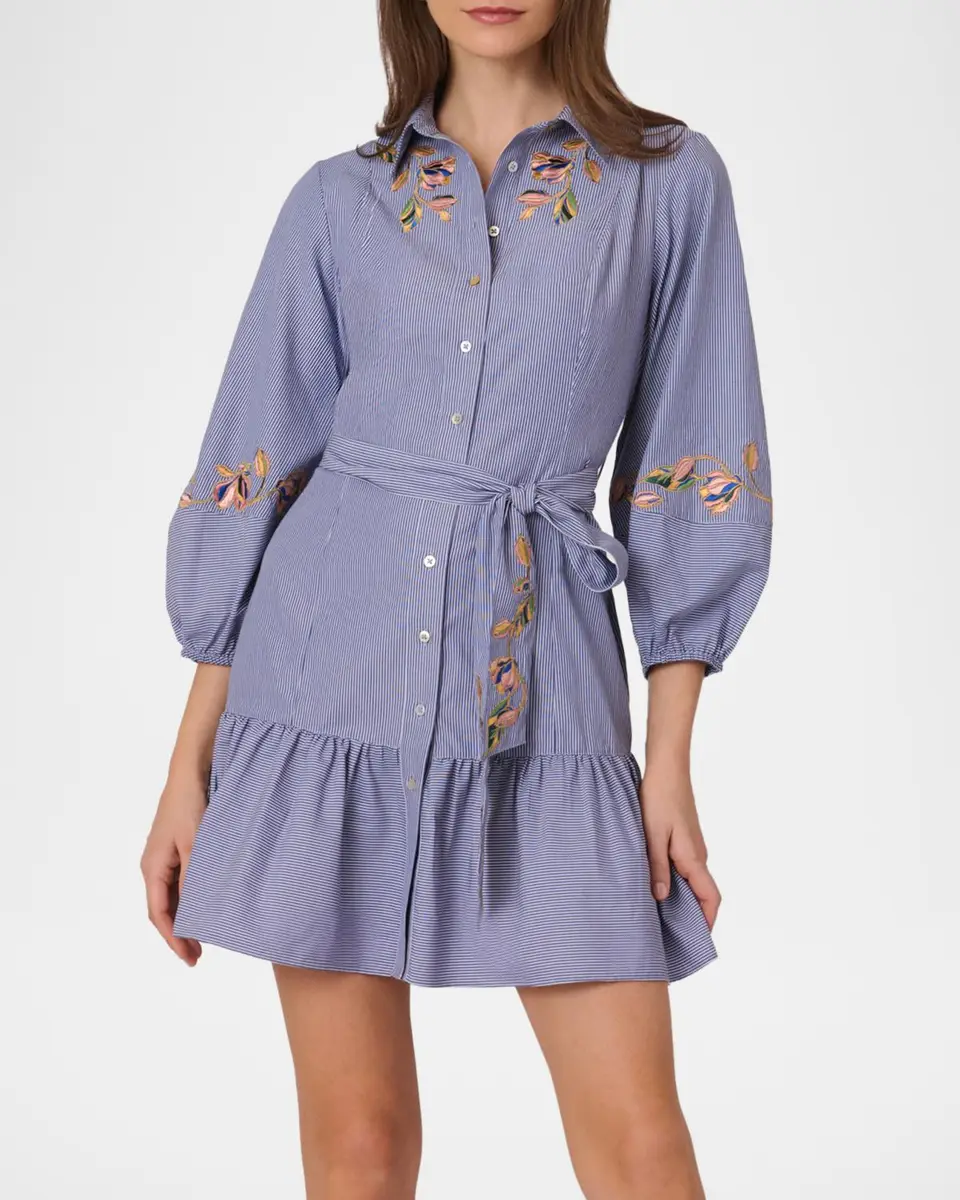 Shoshanna Gwen Floral-Embroidered Pinstripe Poplin Mini Dress | Thumbnail 3 Shoshanna Gwen Floral-Embroidered Pinstripe Poplin Mini Dress | Thumbnail 3