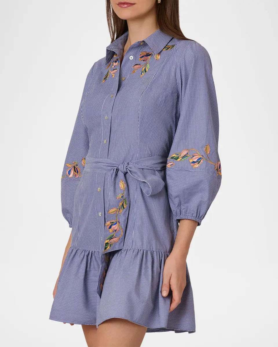 Shoshanna Gwen Floral-Embroidered Pinstripe Poplin Mini Dress | Thumbnail 4 Shoshanna Gwen Floral-Embroidered Pinstripe Poplin Mini Dress | Thumbnail 4