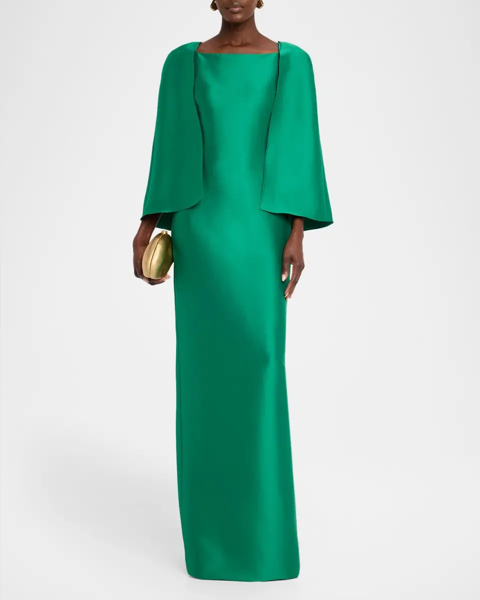 BADGLEY MISCHKA Mikado Cape Column Gown | Thumbnail 2 BADGLEY MISCHKA Mikado Cape Column Gown | Thumbnail 2