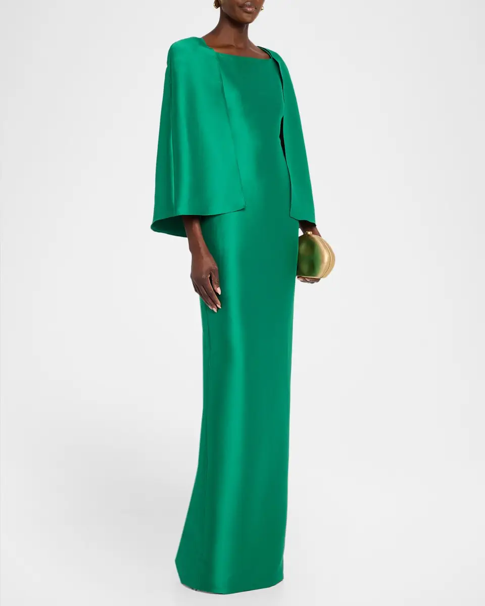 BADGLEY MISCHKA Mikado Cape Column Gown | Thumbnail 4 BADGLEY MISCHKA Mikado Cape Column Gown | Thumbnail 4