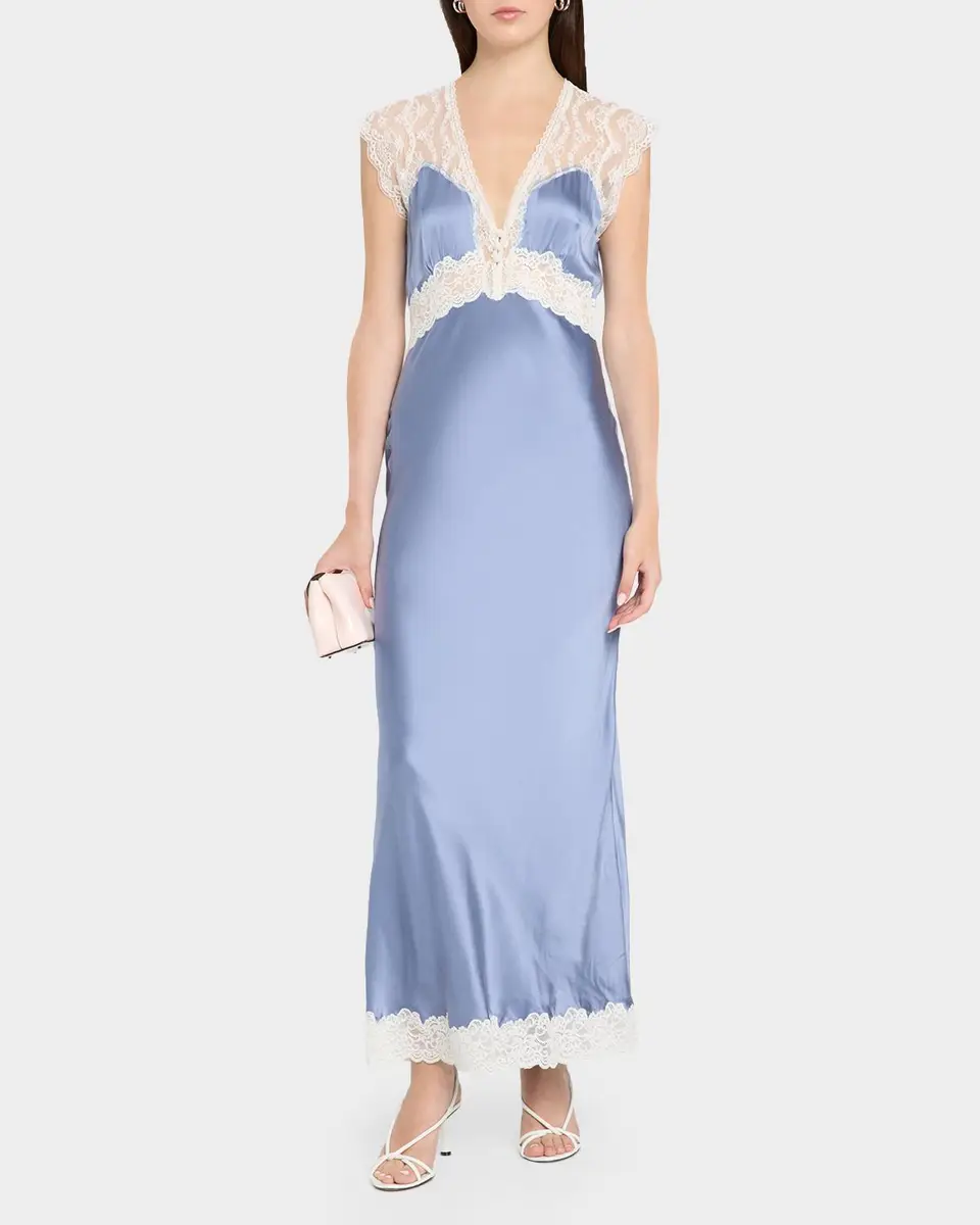 LoveShackFancy Vella Lace-Trim Satin Maxi Dress | Thumbnail 2 LoveShackFancy Vella Lace-Trim Satin Maxi Dress | Thumbnail 2