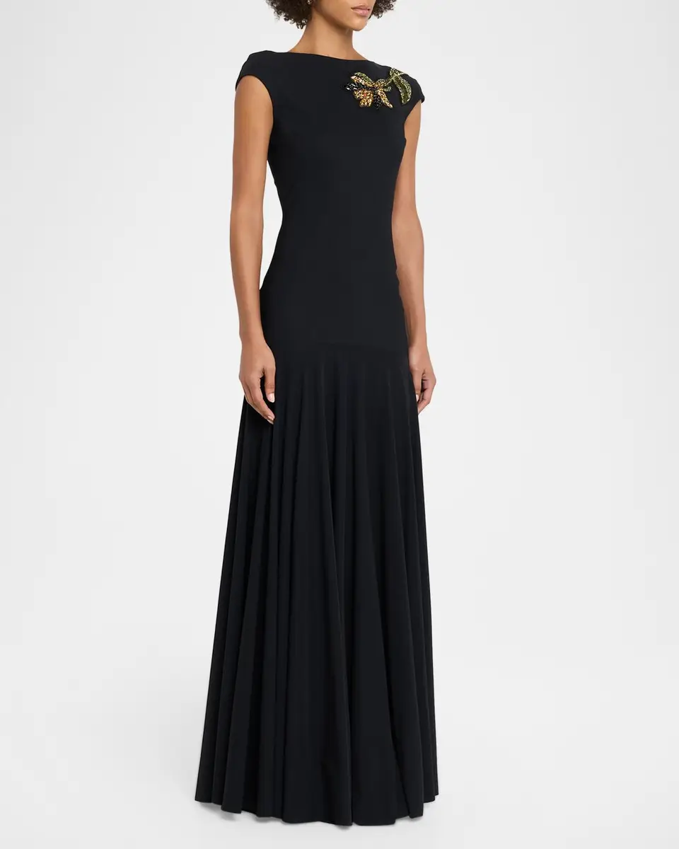 Chiara Boni La Petite Robe Isolda Beaded 3D Flower Appliqué Drop-Waist Maxi Dress | Thumbnail 4 Chiara Boni La Petite Robe Isolda Beaded 3D Flower Appliqué Drop-Waist Maxi Dress | Thumbnail 4
