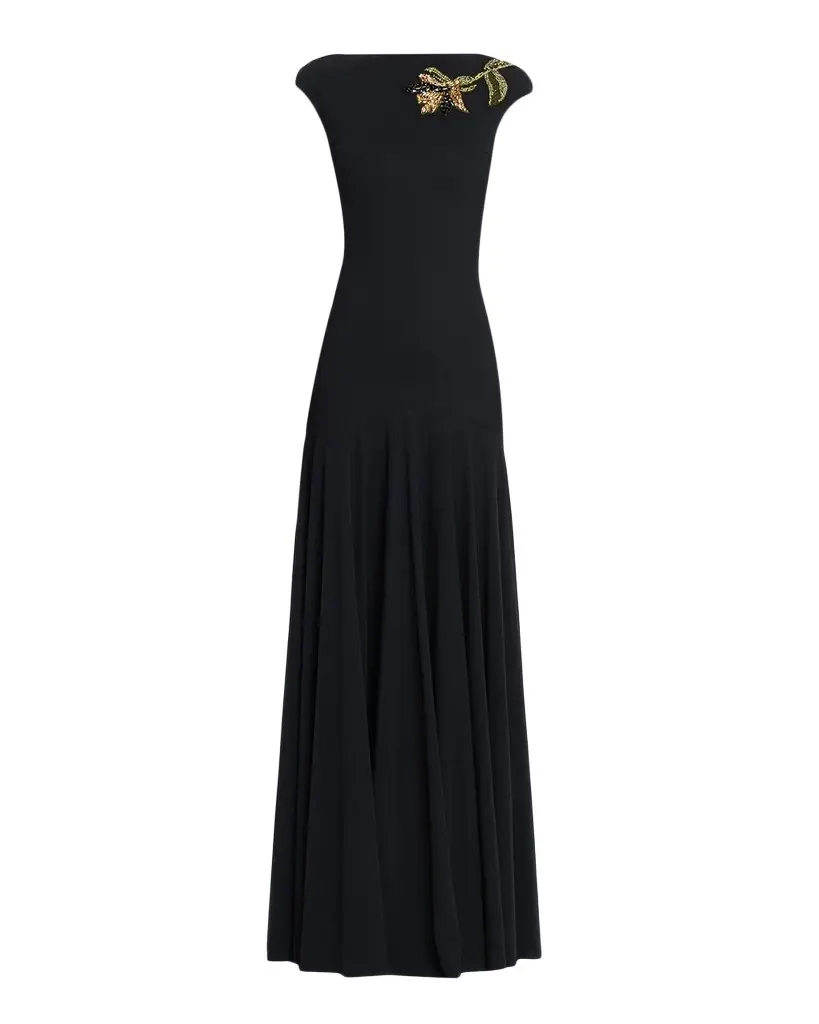 Chiara Boni La Petite Robe Isolda Beaded 3D Flower Appliqué Drop-Waist Maxi Dress | Image 1 Chiara Boni La Petite Robe Isolda Beaded 3D Flower Appliqué Drop-Waist Maxi Dress | Image 1