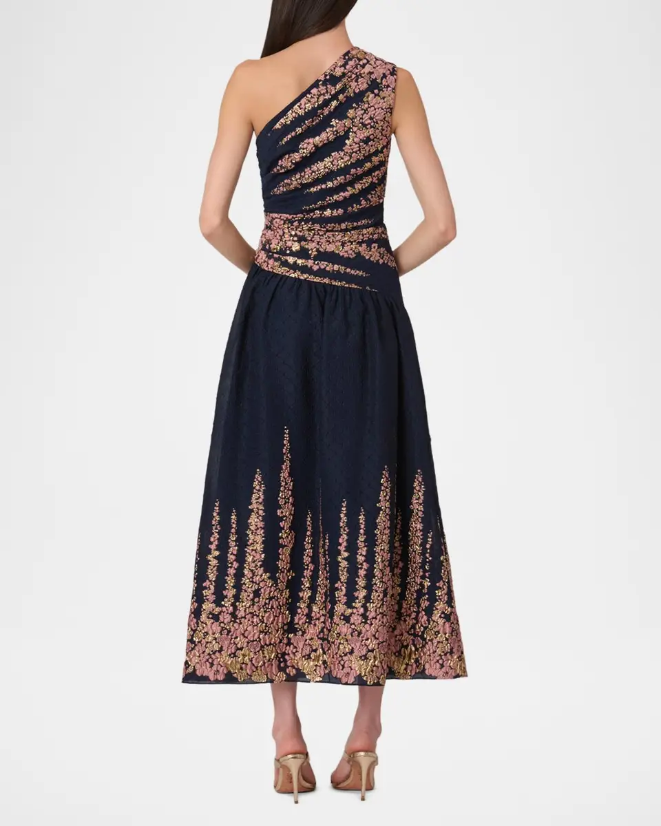 Shoshanna Henderson One-Shoulder Floral Jacquard Midi Dress | Thumbnail 3 Shoshanna Henderson One-Shoulder Floral Jacquard Midi Dress | Thumbnail 3