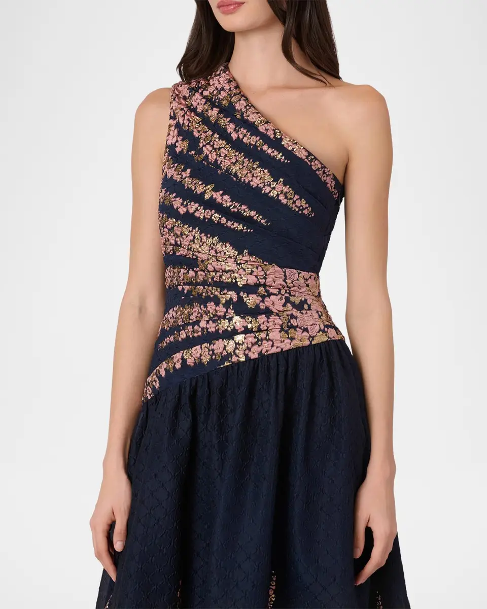 Shoshanna Henderson One-Shoulder Floral Jacquard Midi Dress | Thumbnail 4 Shoshanna Henderson One-Shoulder Floral Jacquard Midi Dress | Thumbnail 4