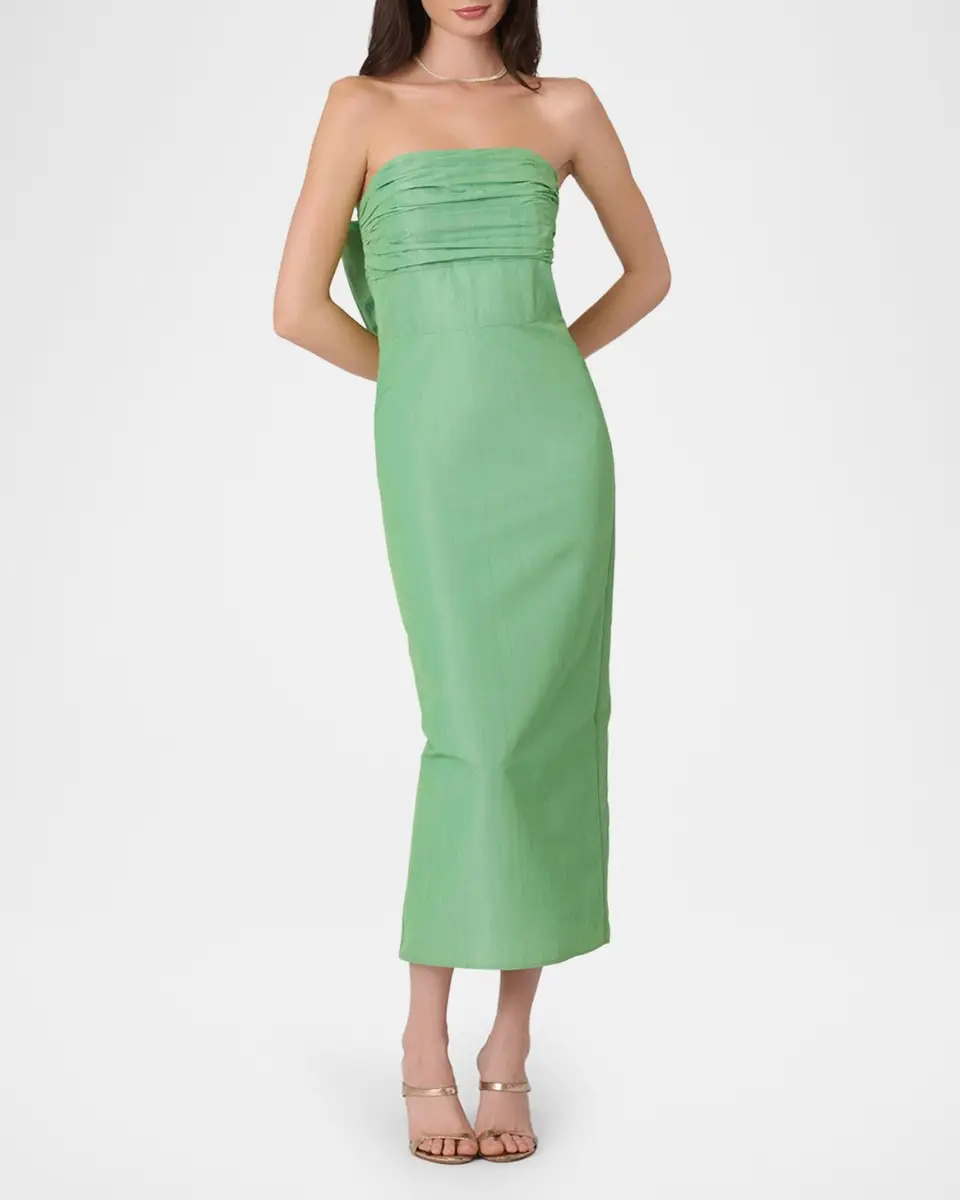 Shoshanna Katerina Strapless Bow Sheath Midi Dress | Thumbnail 2 Shoshanna Katerina Strapless Bow Sheath Midi Dress | Thumbnail 2