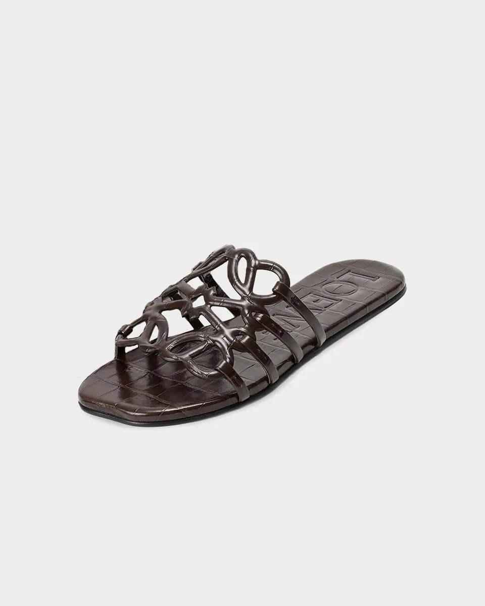 Loewe Petal Croc-Embossed Leather Anagram Slide Sandals | Thumbnail 4 Loewe Petal Croc-Embossed Leather Anagram Slide Sandals | Thumbnail 4