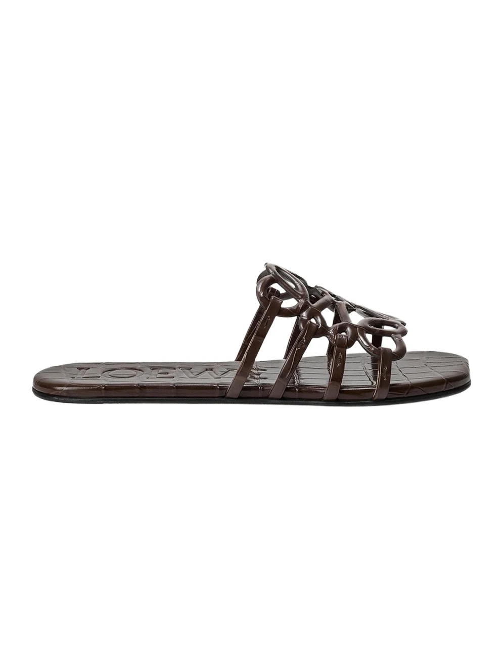 Petal Croc-Embossed Leather Anagram Slide Sandals Petal Croc-Embossed Leather Anagram Slide Sandals