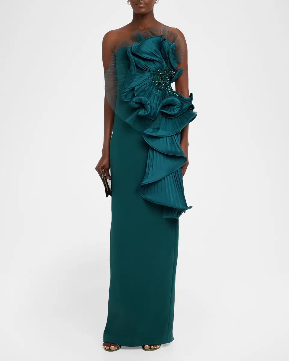 BADGLEY MISCHKA Satin Floral Strapless Column Gown | Thumbnail 2