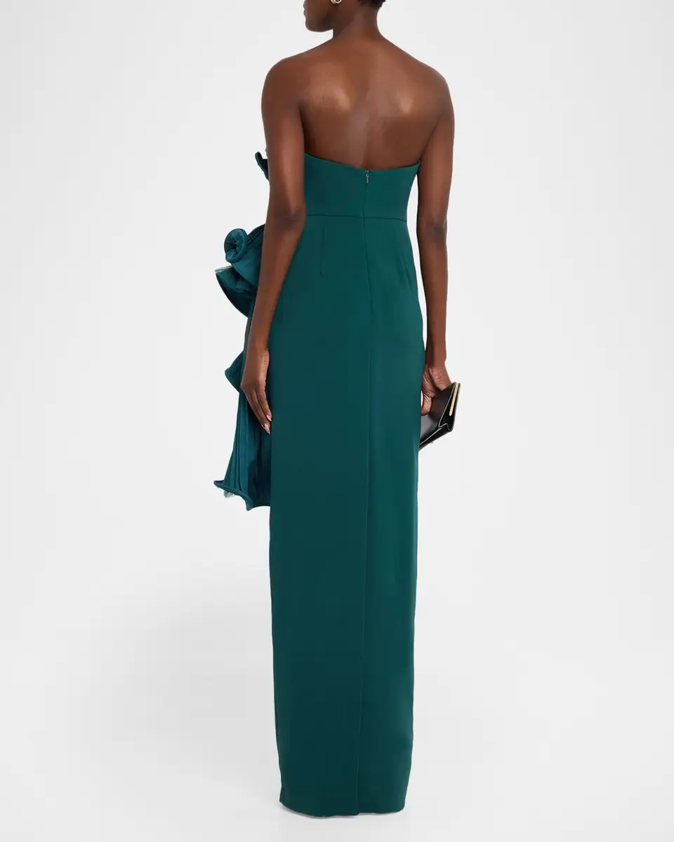 BADGLEY MISCHKA Satin Floral Strapless Column Gown | Thumbnail 3
