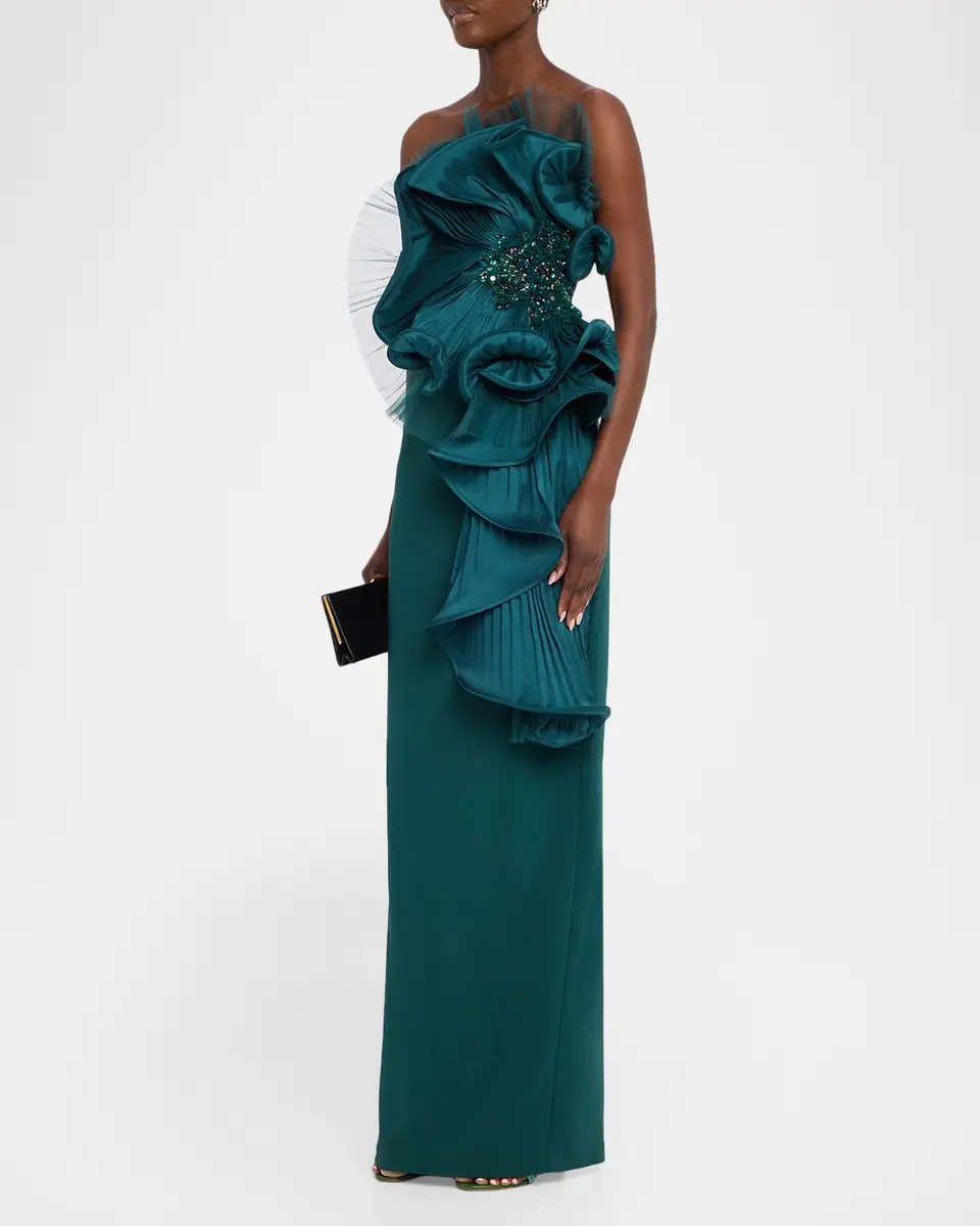 BADGLEY MISCHKA Satin Floral Strapless Column Gown | Thumbnail 4