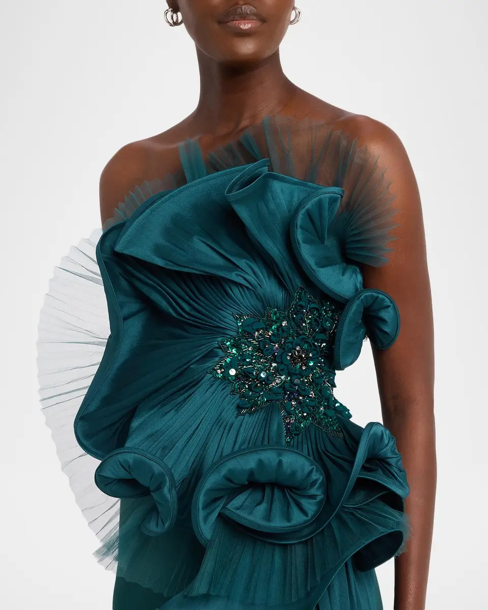 BADGLEY MISCHKA Satin Floral Strapless Column Gown | Thumbnail 5