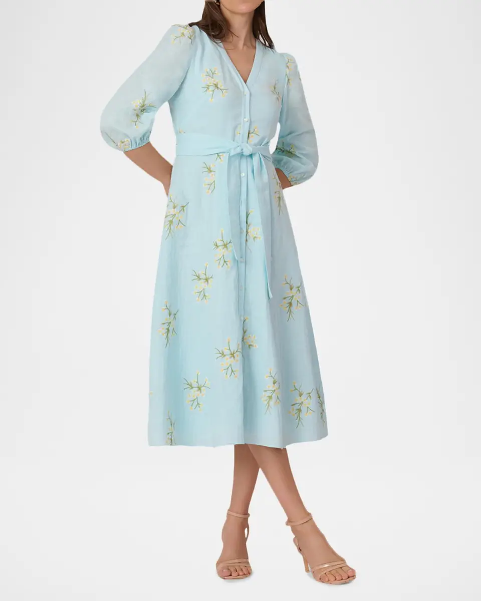 Shoshanna Tallen Floral-Embroidered Midi Dress | Thumbnail 2 Shoshanna Tallen Floral-Embroidered Midi Dress | Thumbnail 2