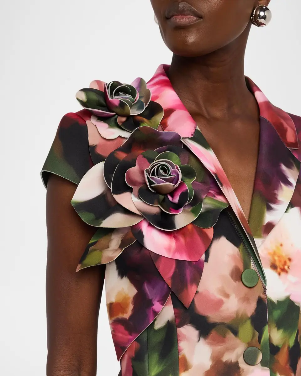 BADGLEY MISCHKA Pleated Floral Cap-Sleeve Gown | Thumbnail 5 BADGLEY MISCHKA Pleated Floral Cap-Sleeve Gown | Thumbnail 5
