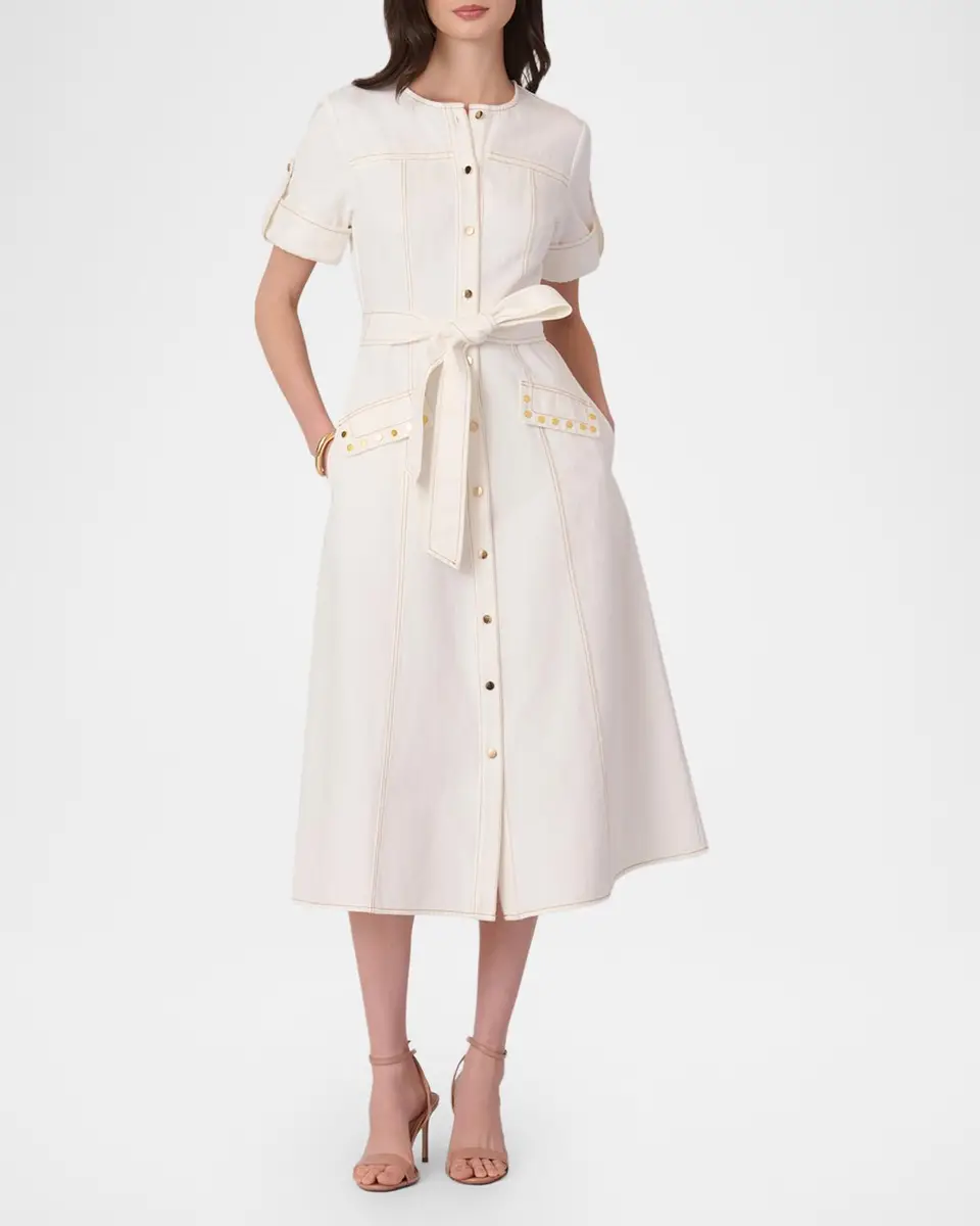 Shoshanna Bethany Belted Cotton Denim Midi Dress | Thumbnail 2 Shoshanna Bethany Belted Cotton Denim Midi Dress | Thumbnail 2