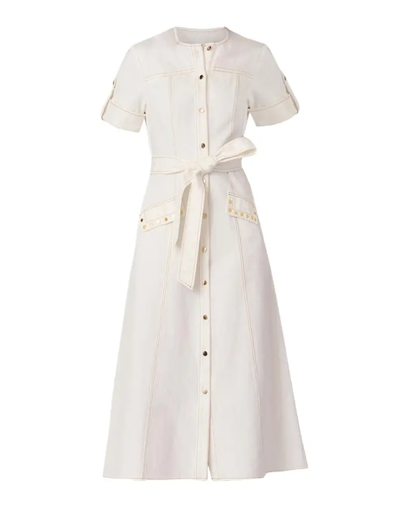 Shoshanna Bethany Belted Cotton Denim Midi Dress