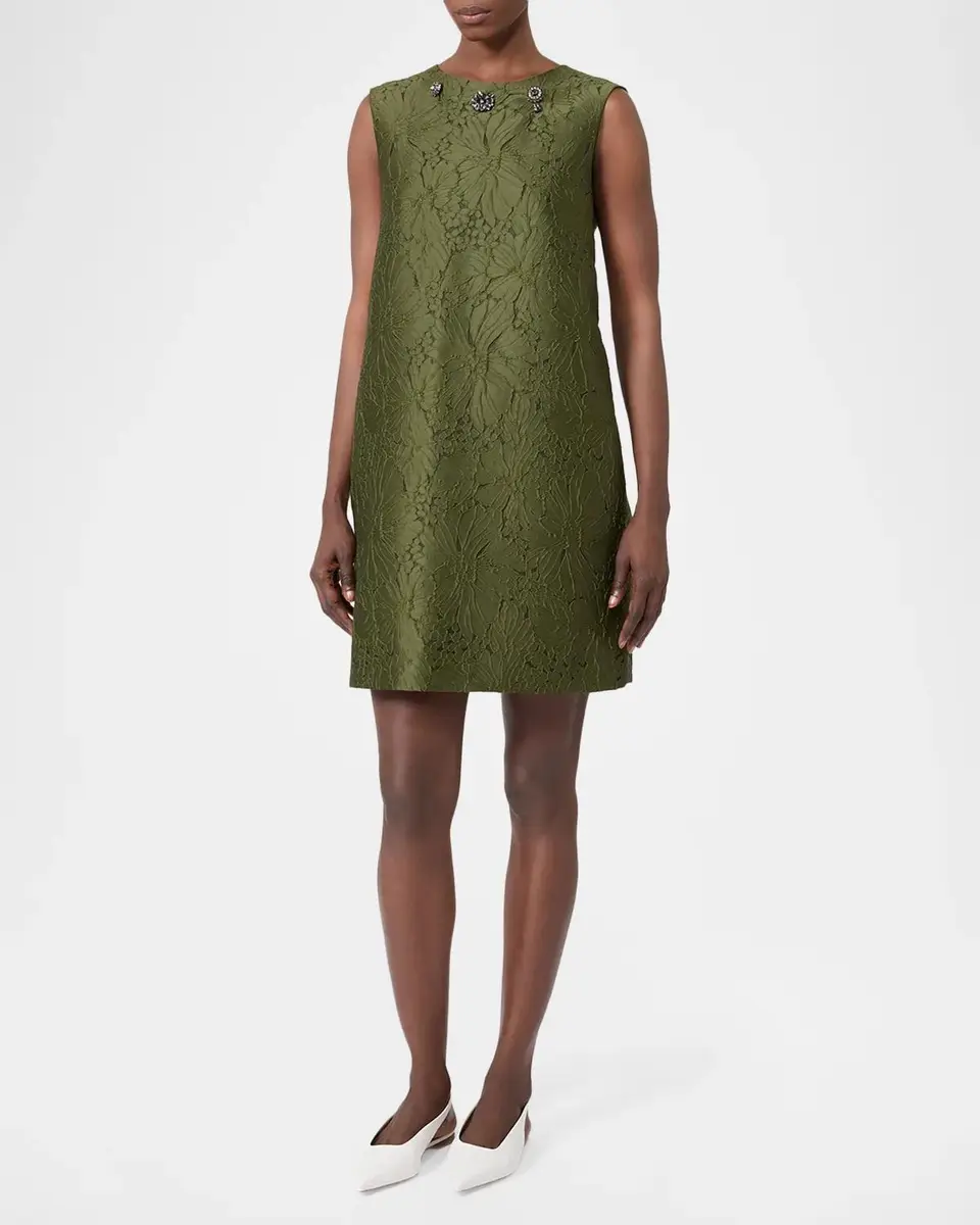 Max Mara Embellished Floral Jacquard Sleeveless Mini Shift Dress | Thumbnail 4 Max Mara Embellished Floral Jacquard Sleeveless Mini Shift Dress | Thumbnail 4