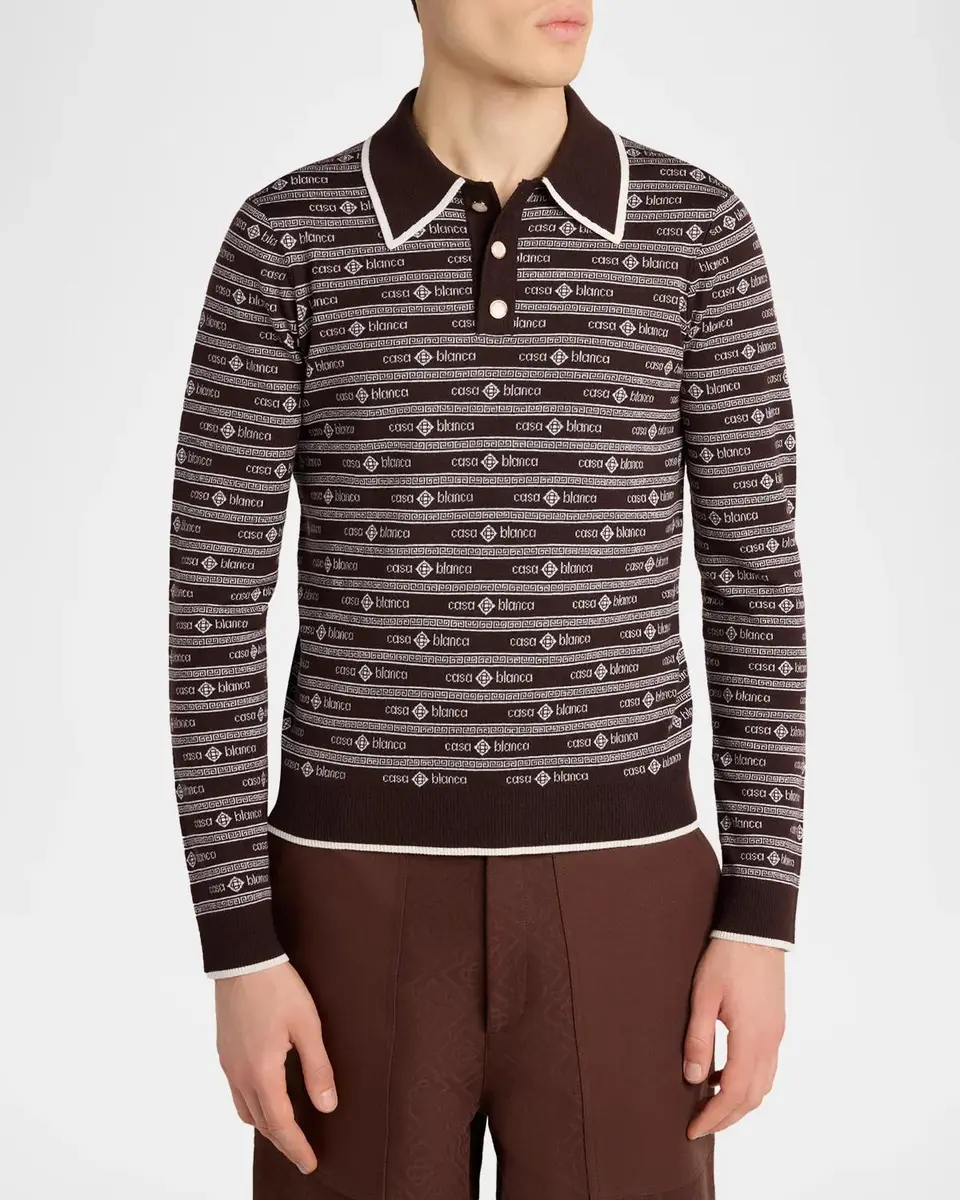 Casablanca Men's Wool Wordmark Polo Sweater | Thumbnail 4 Casablanca Men's Wool Wordmark Polo Sweater | Thumbnail 4