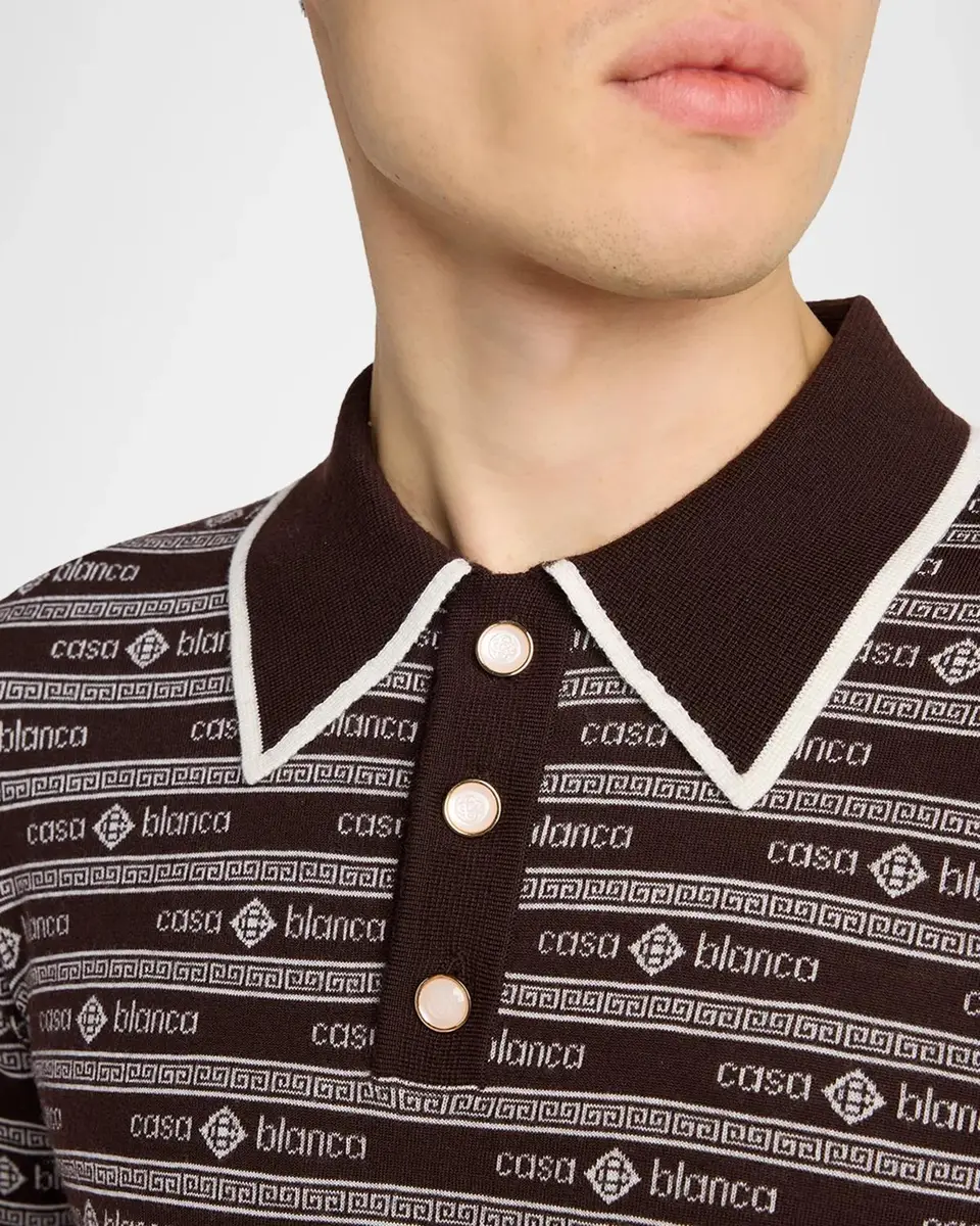 Casablanca Men's Wool Wordmark Polo Sweater | Thumbnail 5 Casablanca Men's Wool Wordmark Polo Sweater | Thumbnail 5