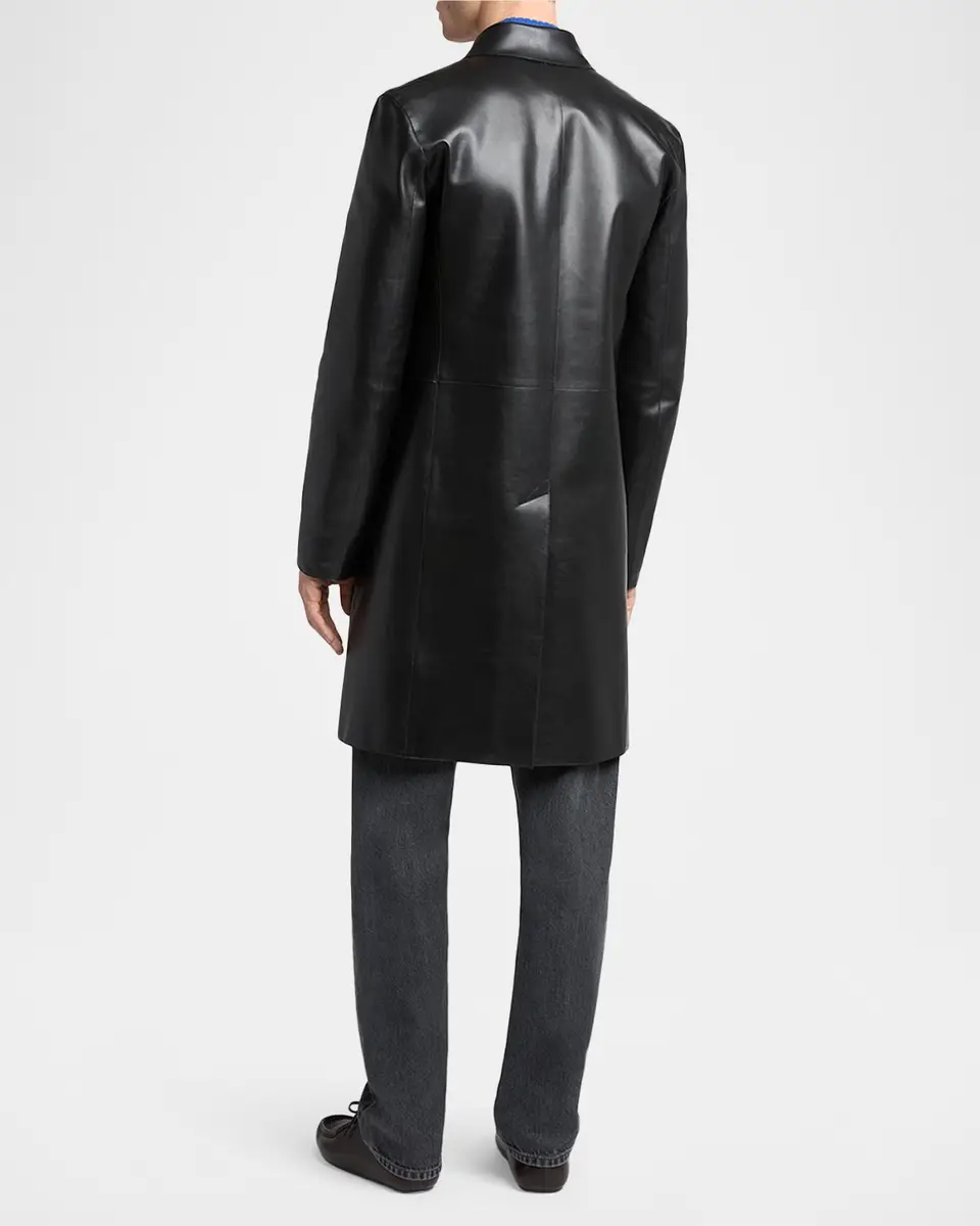 Jil Sander Men's Leather Single-Breasted Long Sport Coat | Thumbnail 3 Jil Sander Men's Leather Single-Breasted Long Sport Coat | Thumbnail 3