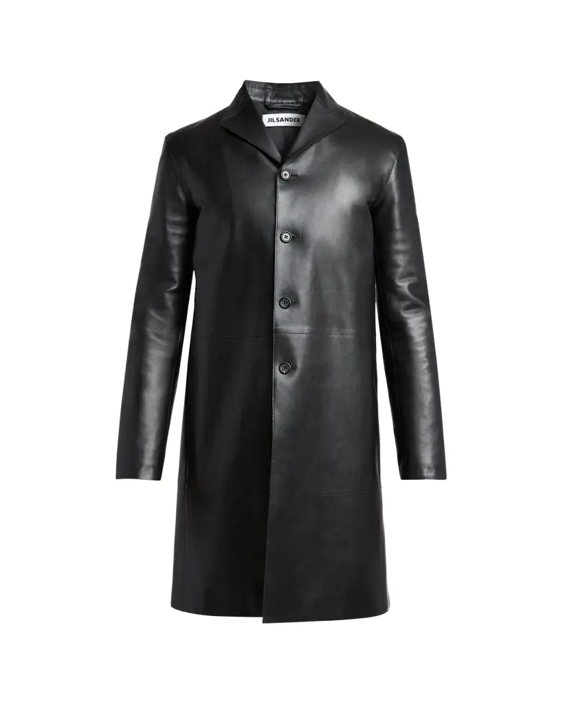 Jil Sander Men's Leather Single-Breasted Long Sport Coat | Image 1 Jil Sander Men's Leather Single-Breasted Long Sport Coat | Image 1
