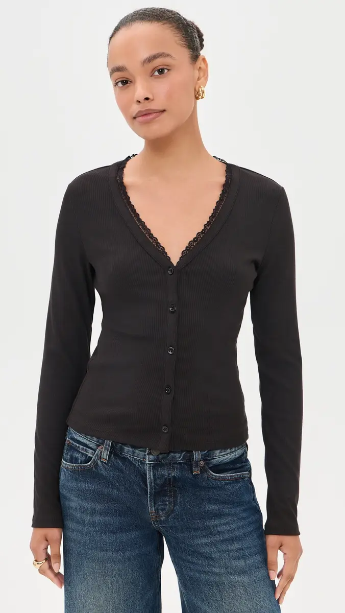 Frame The Rib Trim Cardigan | Thumbnail 2 Frame The Rib Trim Cardigan | Thumbnail 2