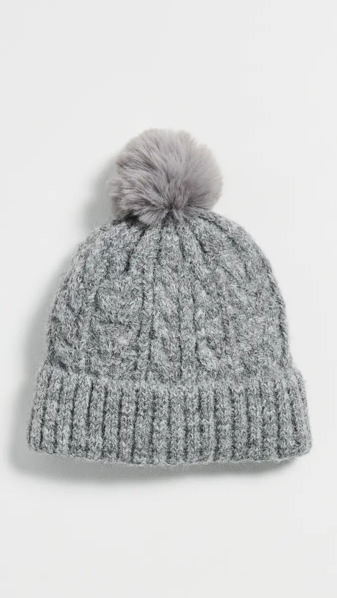 Hat Attack Alpine Cable Beanie With Pom Heather Grey | Thumbnail 2
