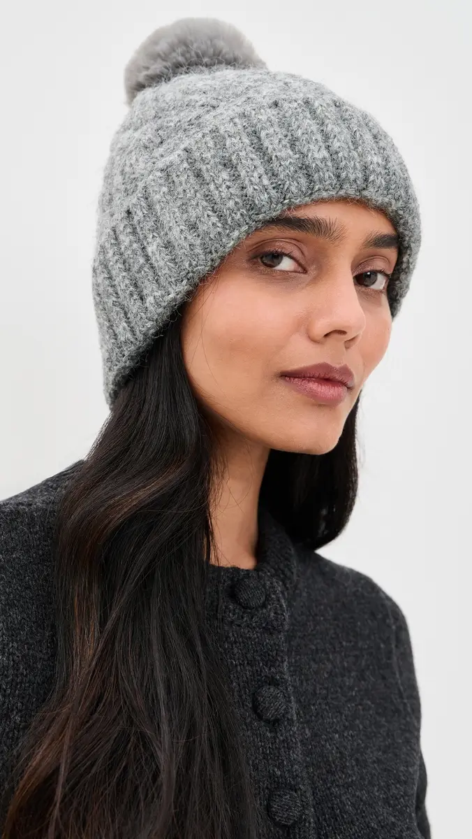 Hat Attack Alpine Cable Beanie With Pom Heather Grey | Thumbnail 3